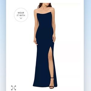 Aqua Navy Strapless Gown